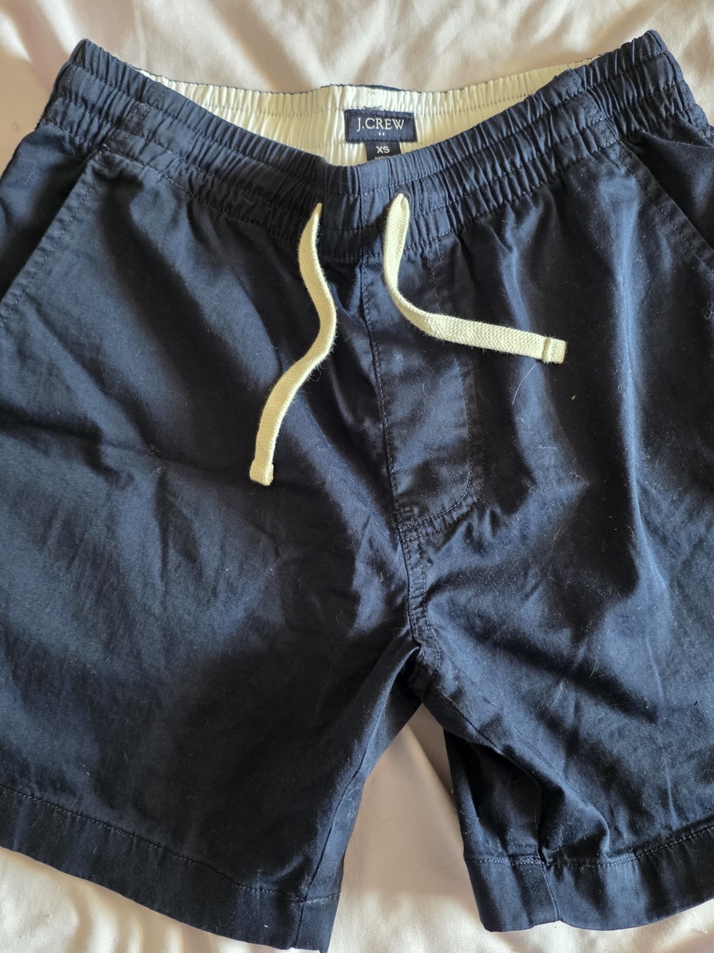 J. Crew Navy Swim Board Shorts with Cream Drawstring